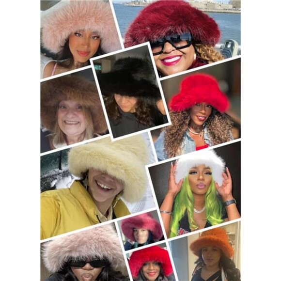 Oversized Winter Faux Fur Bucket Hat for Women Camel - Picture 5 of 5